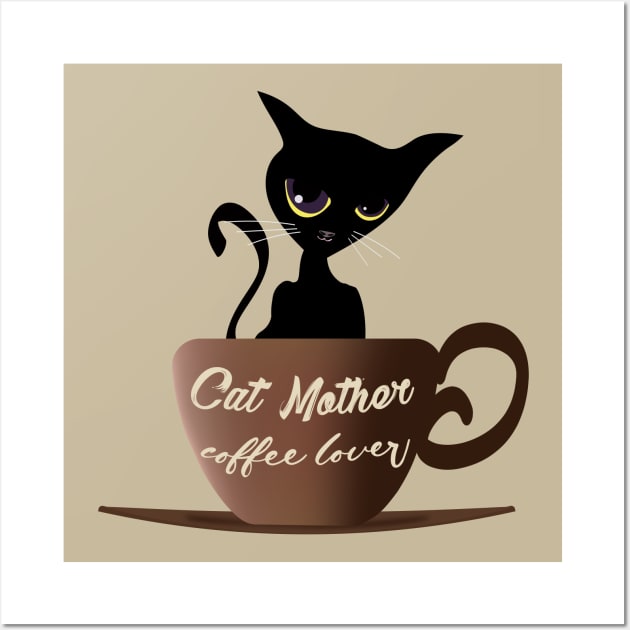 Black cat mother coffee lover Wall Art by ArteriaMix